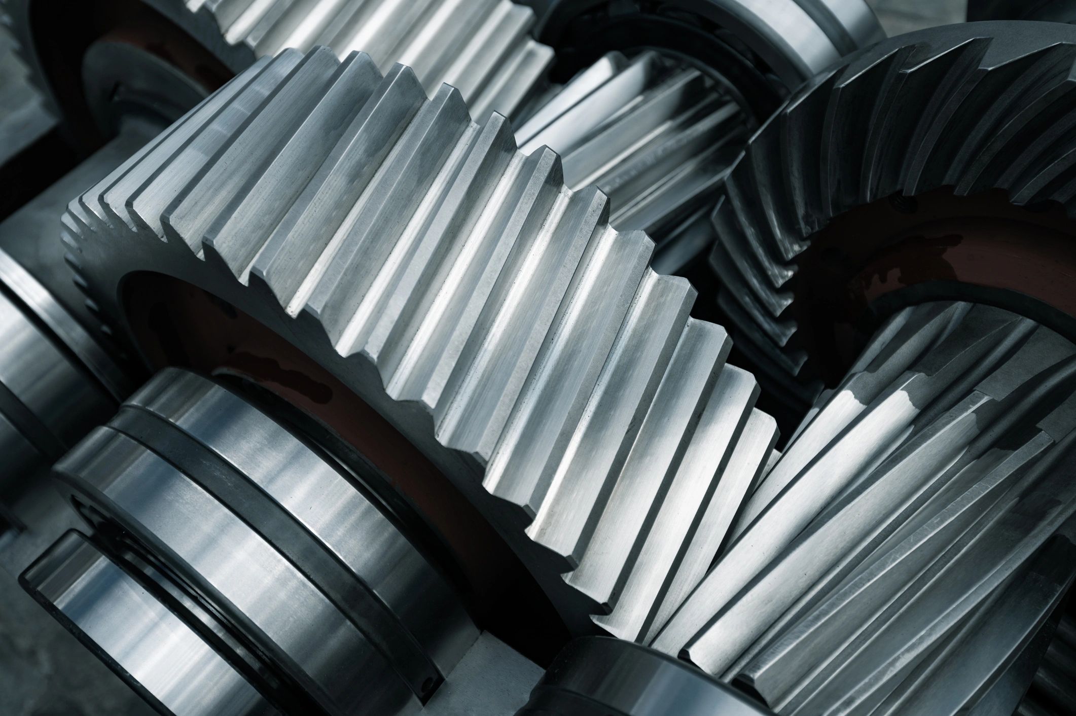 Close-up of industrial gears and machinery components